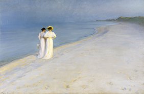 © Peder Severin Krøyer Sommerabend an Skagens Strand Anna Ancher und Marie Krøyer gehen zusammen spazieren 1893